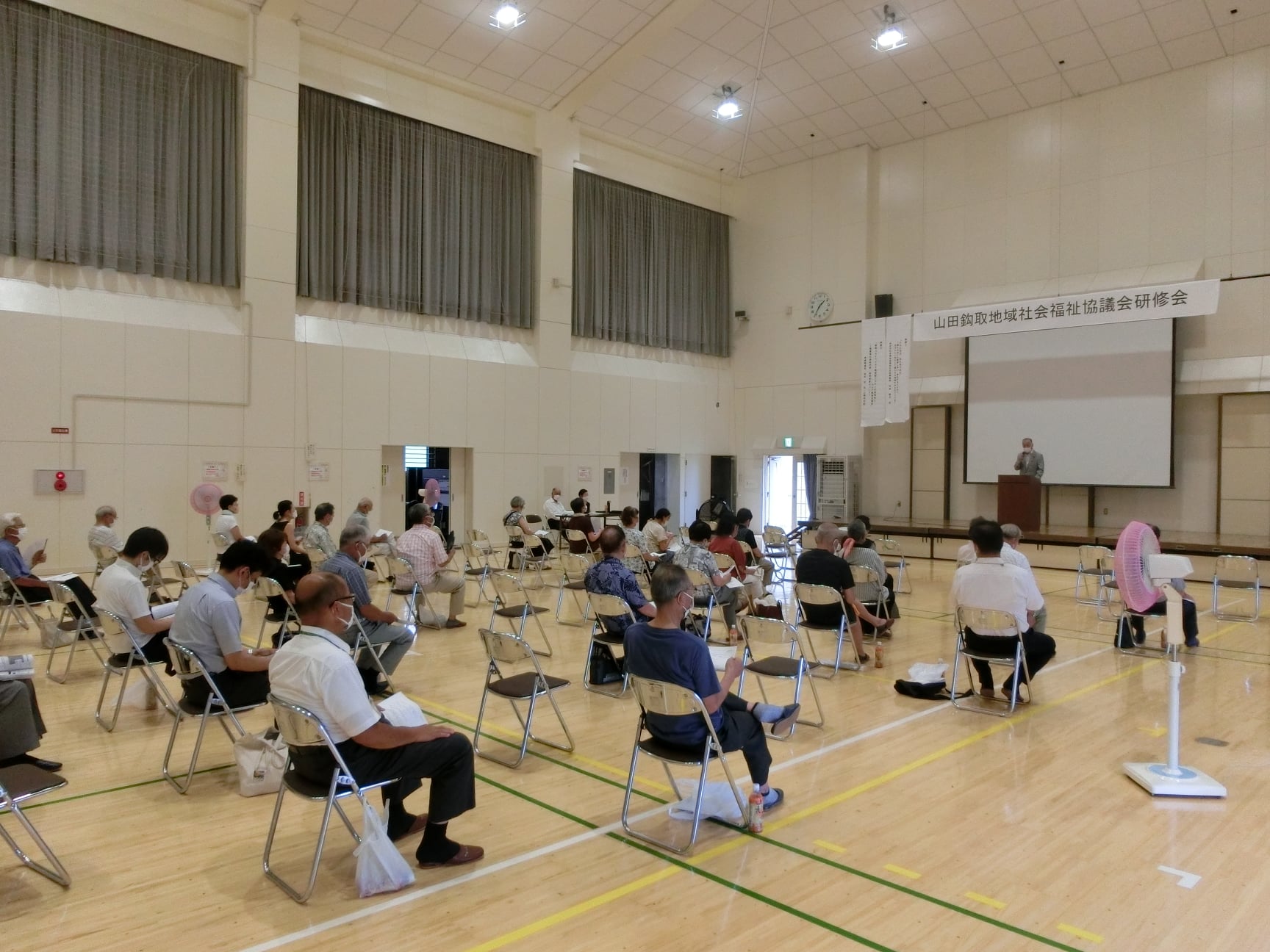 令和３年８月４日（水）山田市民センターにおいて、山田鈎取地域社会福祉協議会研修会が開催され祝辞を述べました。